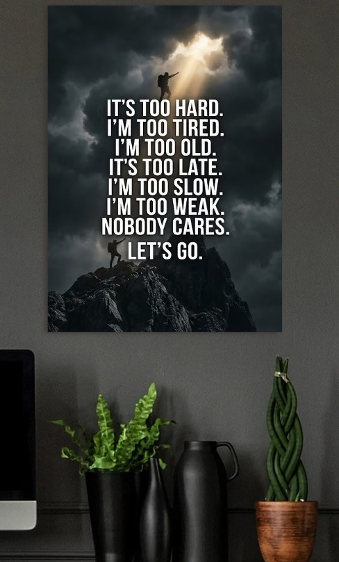Motivational Mountain Climbers — metal poster wall art by Lineer
